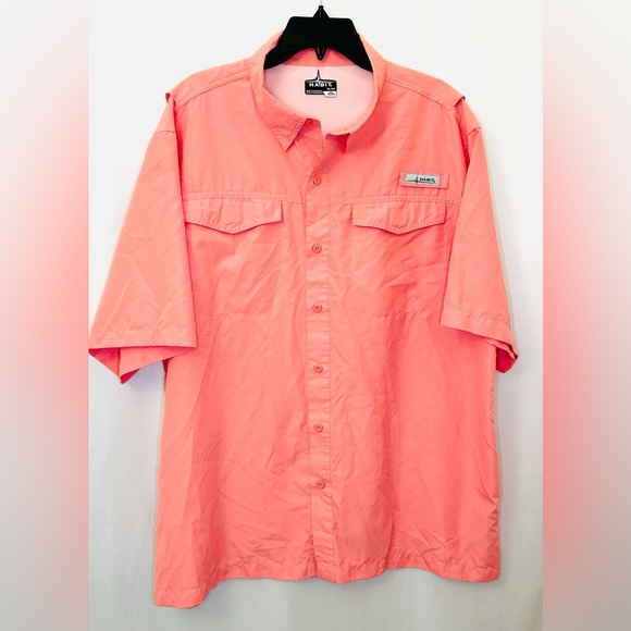 Habit Mens Short-Sleeve Button-Front Shirt, Salmon Red, UPF 40+, Size XL, EUC - Picture 1 of 8